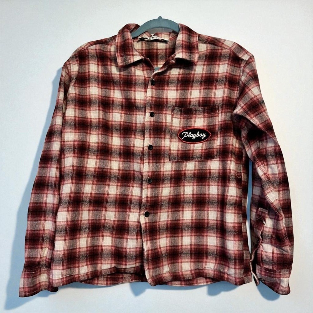 Playboy By‎ PacSun Red & White Plaid Long-Sleeve Shirt
